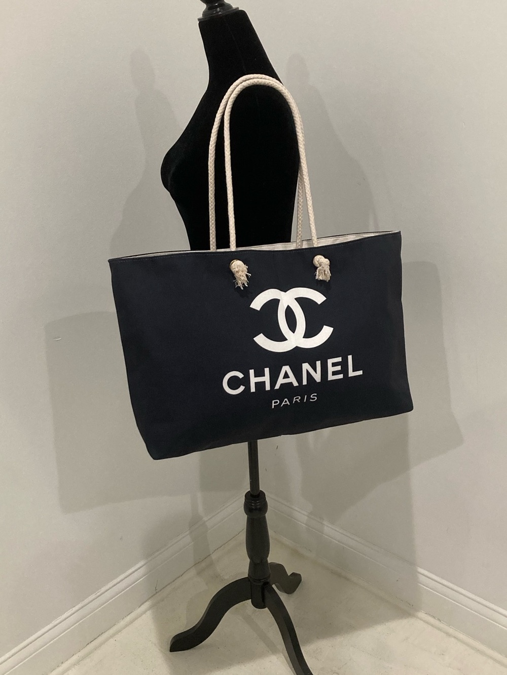 CC Black Canvas Large Beach Tote Bag - Picture 2 of 12